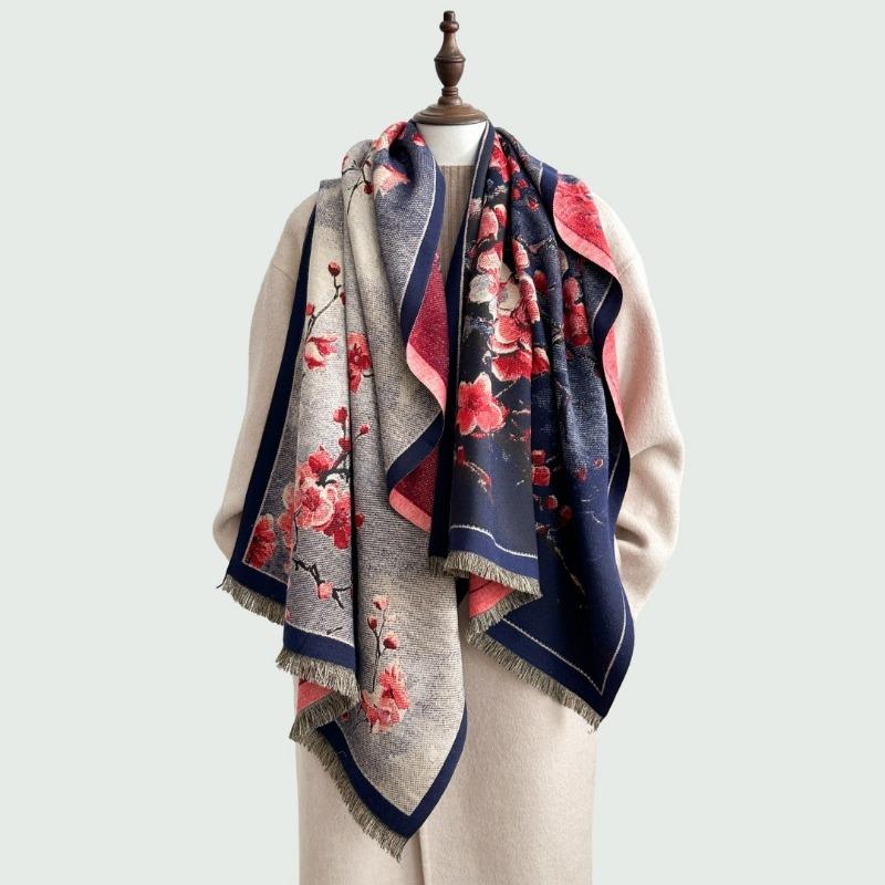 Scarf Women's winter plum blossom scarf Warm and thickened retro shawl with new fashionable high-end scarf