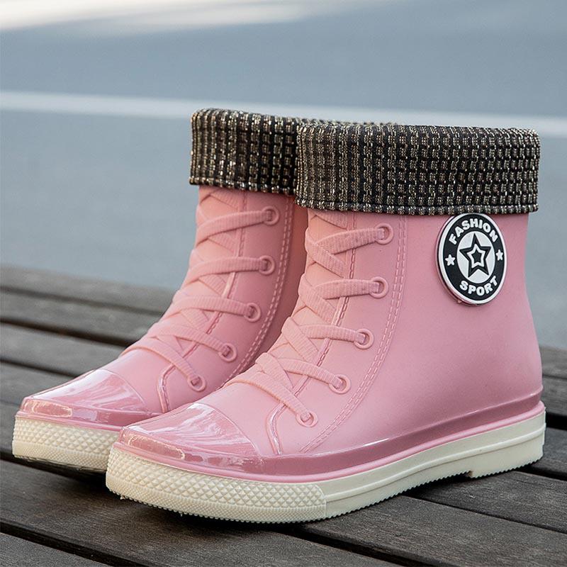 Trendige Damen-Regenstiefel im koreanischen Stil - Kurz, warm, Gummi, modische Schuhe für Studentinnen