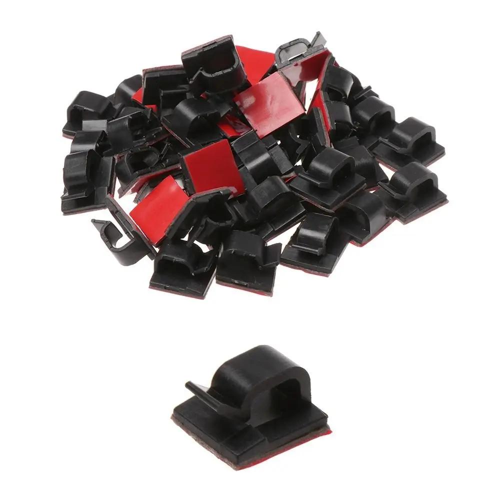 50pcs Plastic Firm Buckle Line Fastener Self-adhesive Cable Clip Fixer Holder Cable Clamp Wire Management