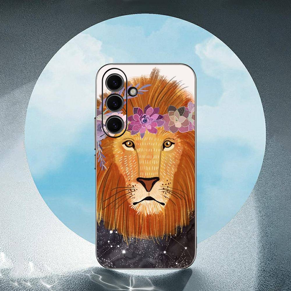 Animal Head Wearing Flowers For Samsung Galaxy S23 S24 S25 Ultra S22 Plus S21 Black Soft Case Waterproof Soft Case