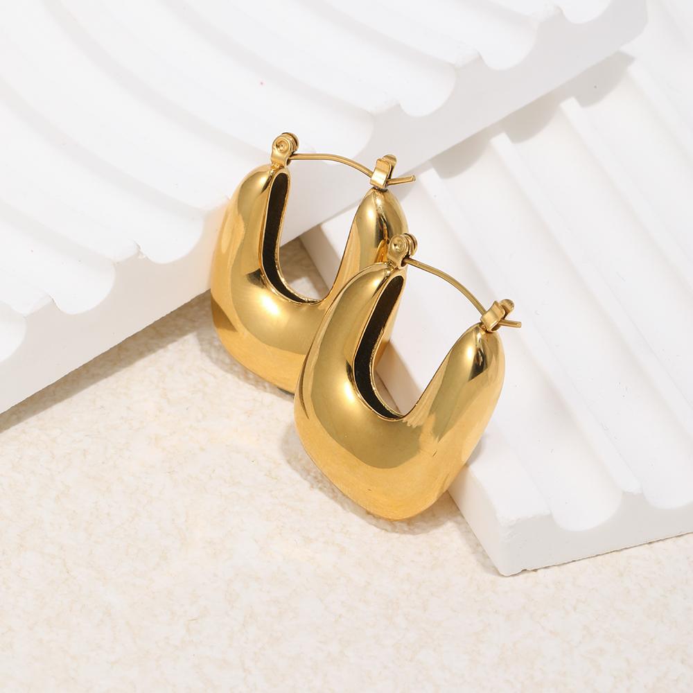 MamacitaSlay 316L Stainless Steel U-Shaped Hoop Earrings 18K Gold Plated Waterproof Jewelry Women's Classic Earrings 2026 Gift