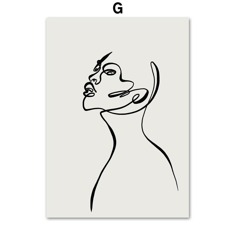 Beige And Black Abstract Line Geometric Face Wall Art Canvas Painting Nordic Posters And Print Decor Pictures For Living Room