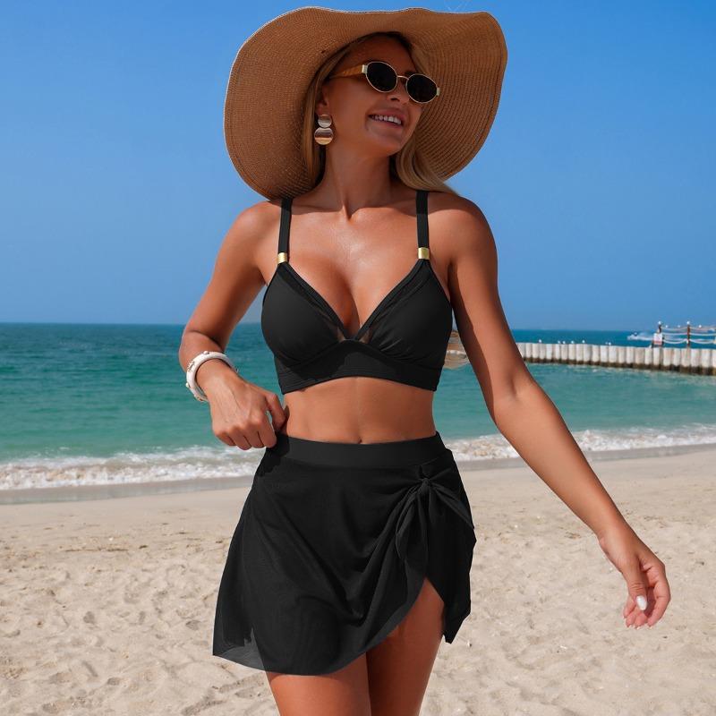 Summer Women's Two-Piece Swimsuit, European and American Sexy Mesh High-Waisted Bikini Swimsuit