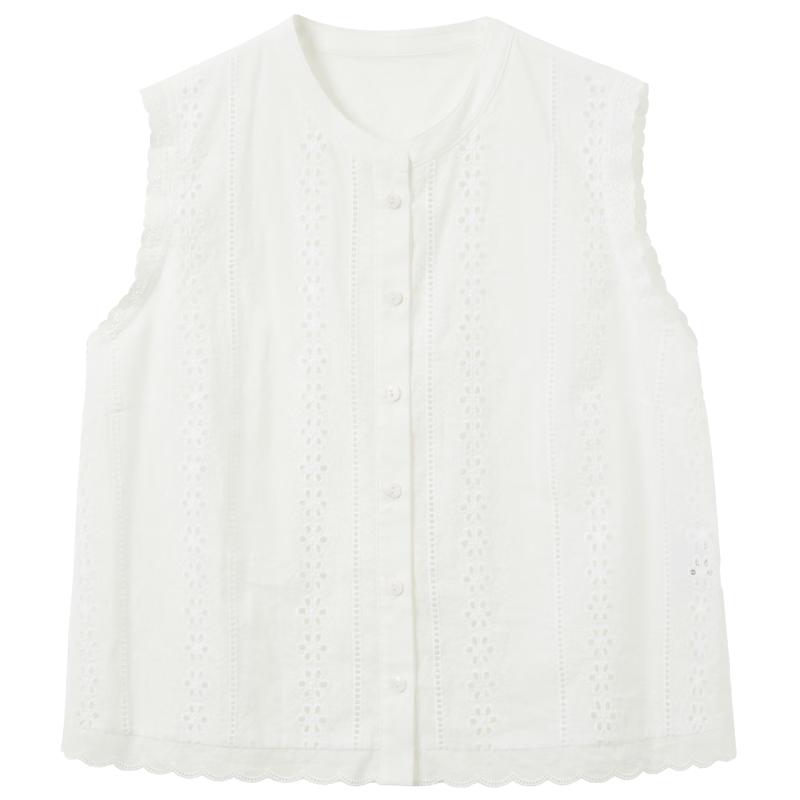 Sancai 100% Cotton Embroidered Sleeveless Blouse S
