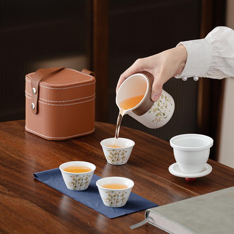 Jinsi Bamboo Rhyme Kuaike Cup Outdoor Travel Tea Set Portable Travel Tea Set Souvenir