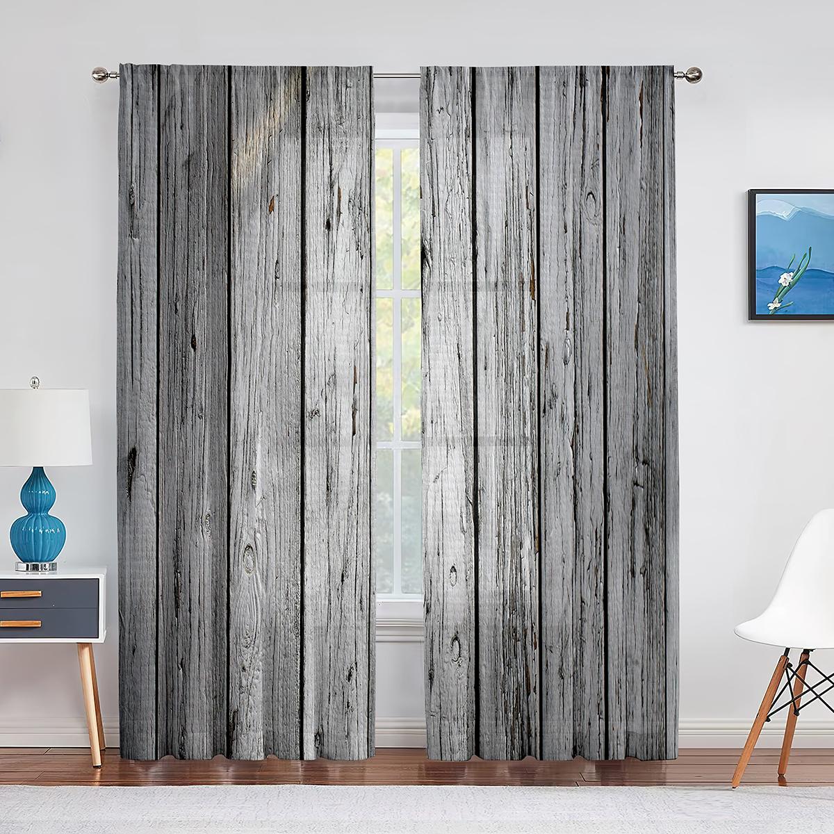 

Сельский дом Стиль Западный Коричневый Примитивный Деревянный Тюль Шторы для Гостиной Шифоновая Прозрачная Вуаль Кухня Спальня Оконные Занавески 1 PCS W300XH250cm&Grommet Top