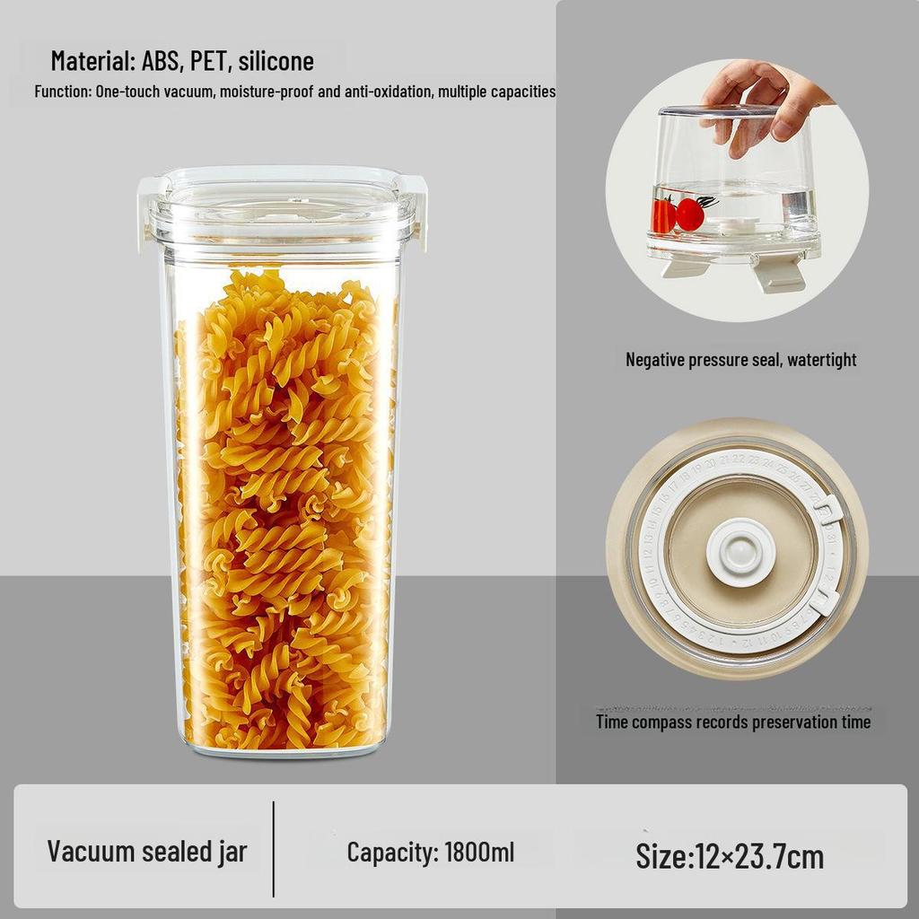 Single-Button Vacuum-Sealed Transparent Storage Jar - Square Plastic Container for Snacks and Grains