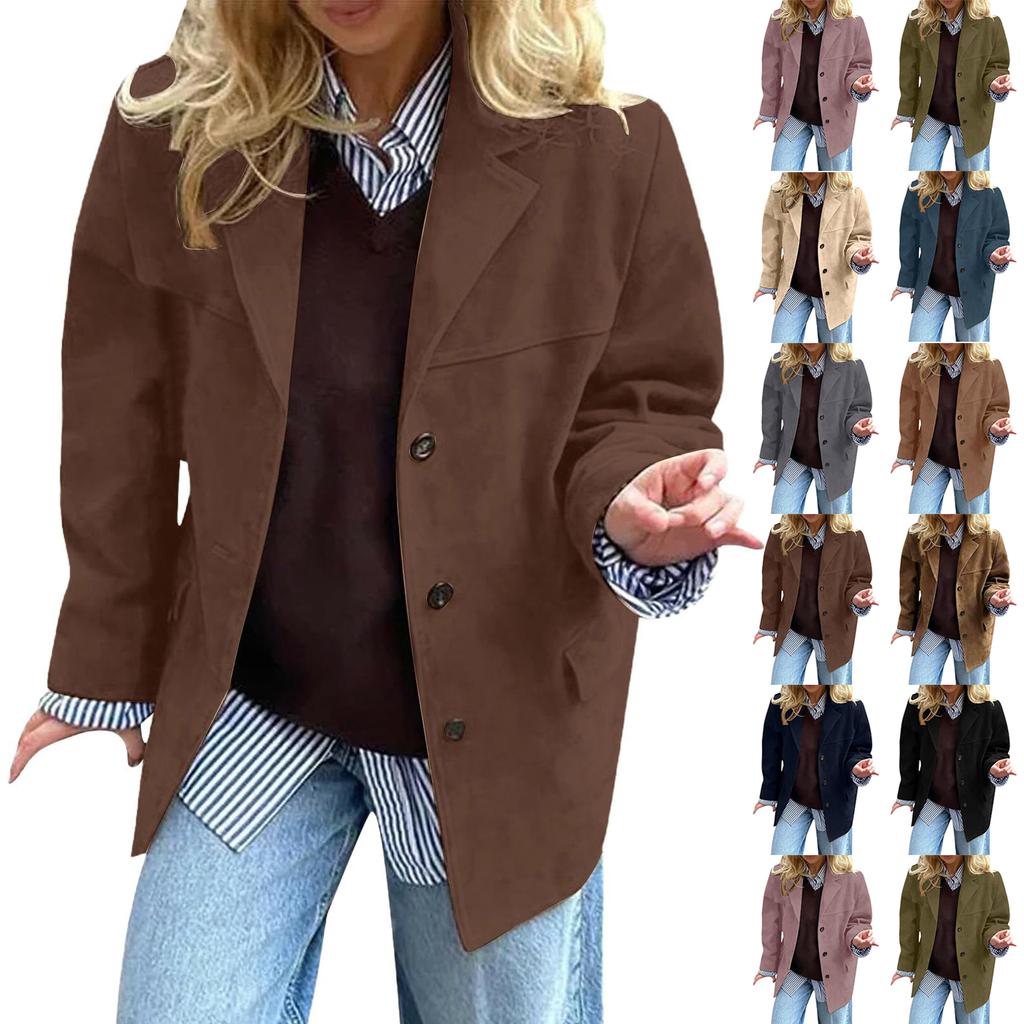 Women's Fashion Solid Color Vintage Casual Oversized Pocket Long-Sleeve  Jacket
