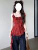 Women's French Retro Ruffle Red Camisole - Summer 2025 Irregular Pretty Top