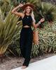 Women's Spring/Summer 2025 Cotton Linen Wide-Leg Pants - Solid Color, Elastic Waist, Casual Long Fit