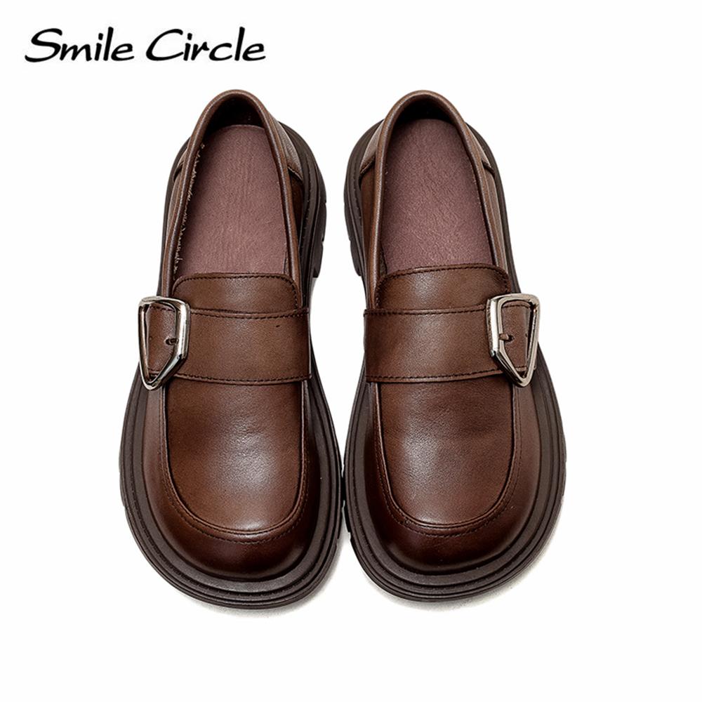 Mocassins pour femmes en cuir naturel, boucle métallique, chaussures plates tendance, tige basse, slip-on, chaussures décontractées pour femmes