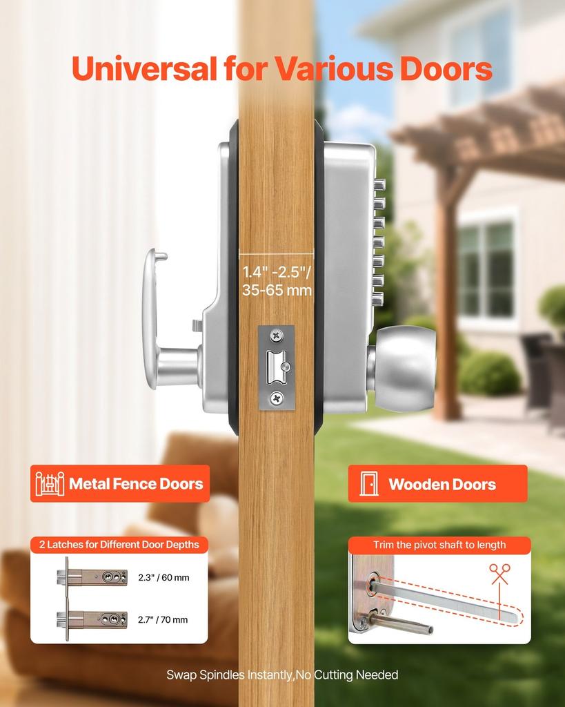 Mechanical Keyless Entry Door Lock, 2.0 Code Upgrade, 4-7 Digits Code, Single-Sided Push Button Combination Mechanical Keypad Door Knob, Auto Locking,