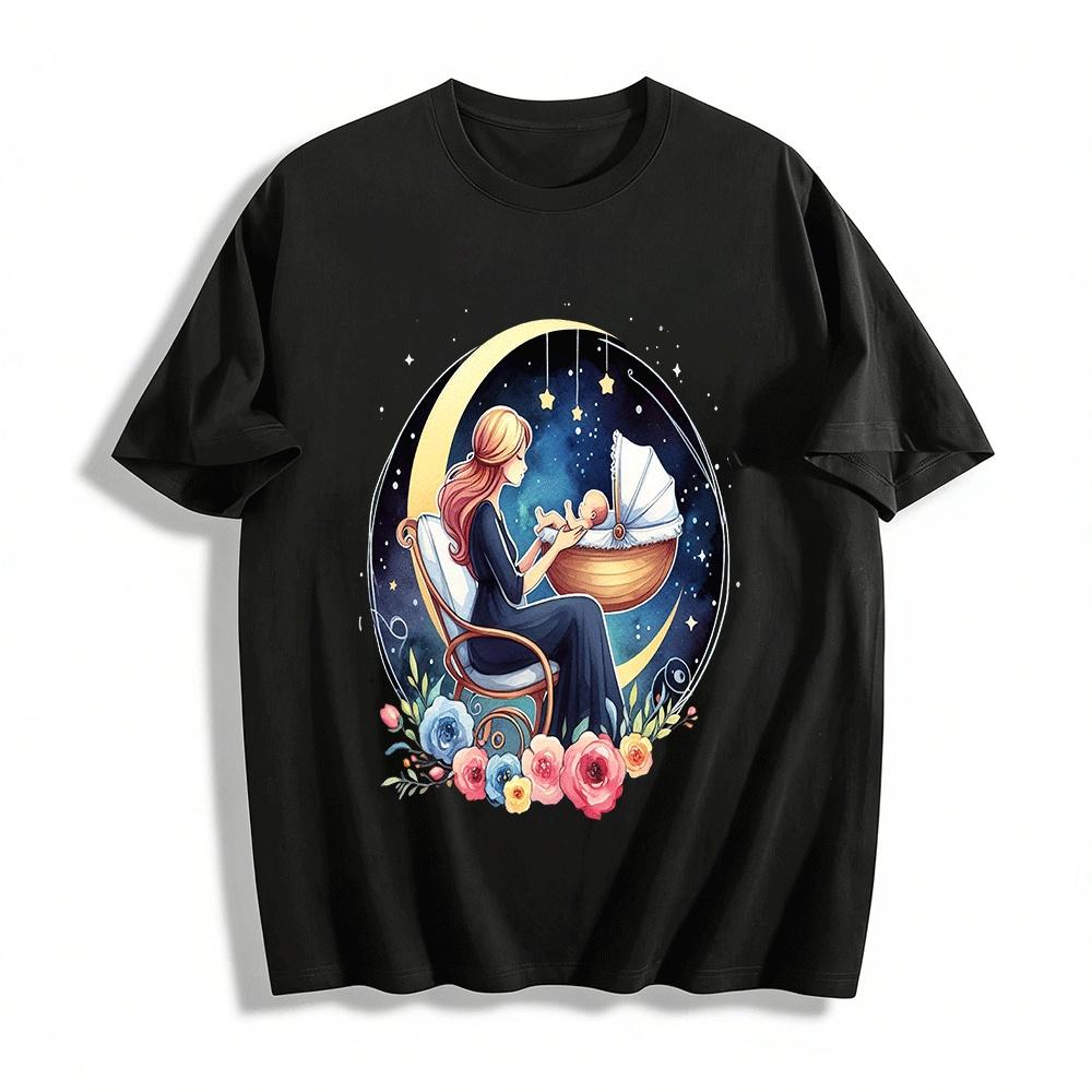 Gentle Mother Baby Moon Star Print Casual Top Pure cotton T-shirt XXS