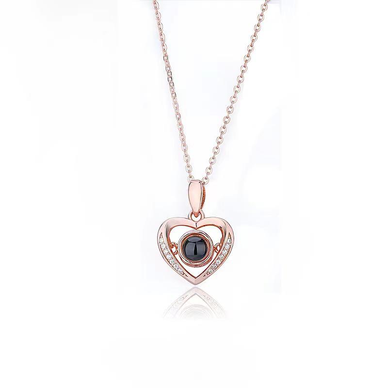 Heart Projection Necklace with 100 Languages for Women - Fashionable Nano Micro-engraved Color Picture Jewelry