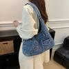 Washed Denim Slouchy Hobo Bag with Multiple Front Pockets Casual Large Capacity Shoulder Purse for Women Daily Travel