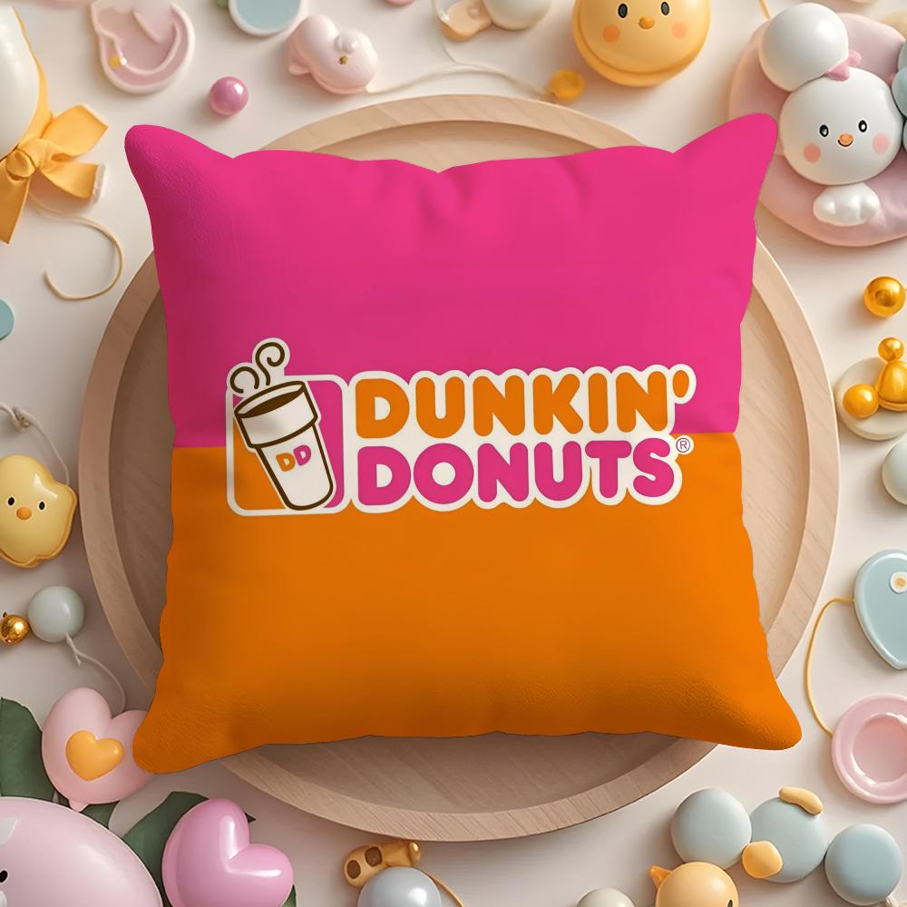 Food Dunkin' Donuts Cushion Cover Plush Fabric Soft Double-Sided Printed Sofa Pillow Case Colorfast Home Decor Gift