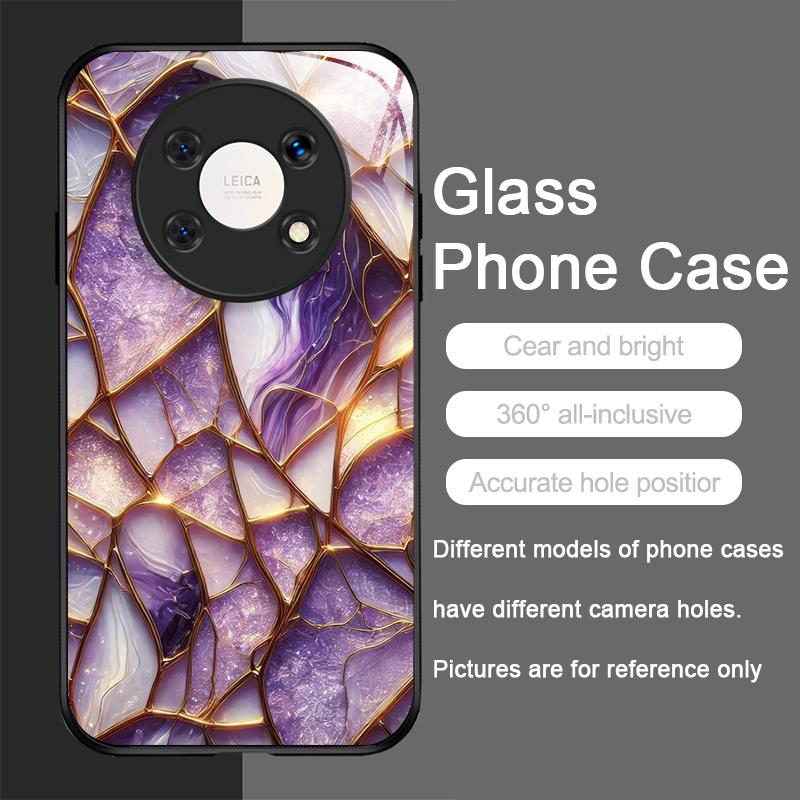 Stylish Purple-Crystal Marble Texture Tempered Glass Phone Case for Huawei Honor 200 100 90 80 Magic 7 Pro 6 5 Lite X9 X8 Covers
