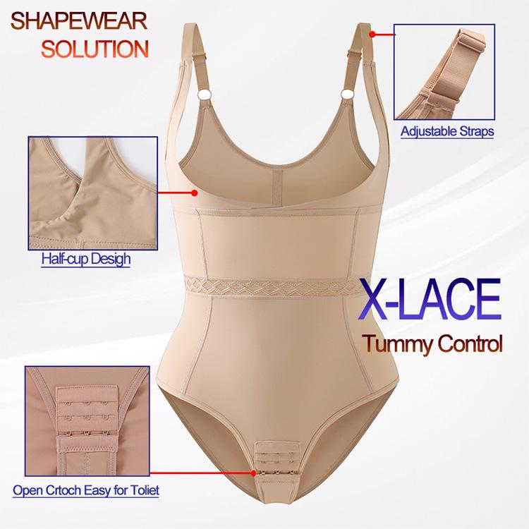 Women's Seamless V-Neck Bodysuit: X-Type Tummy Control, Open Crotch, Push-Up Shaper