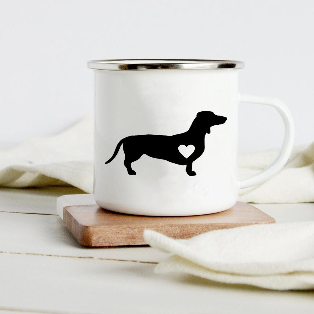 Funny Dachshund Print Creative Enamel Mug Coffee Wine Mugs Cartoon Dogs Paw Party Drink Beer Juice Milk Cups Gifts for Lover Dog