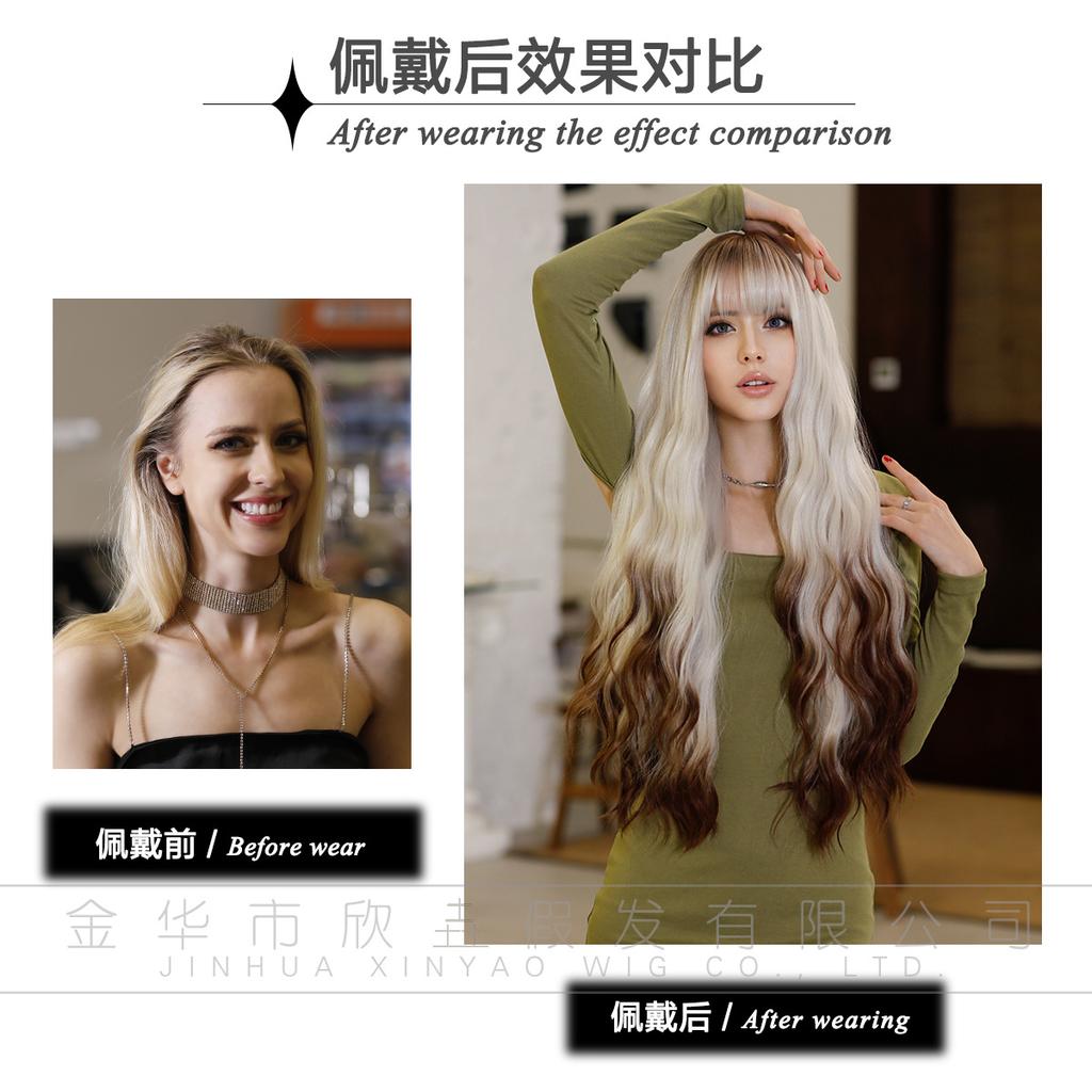 Attention To Ordering European American Wigs Women's Long Curly Hair With Big Waves Silver White Tail Dyed Brown Ombre Blonde