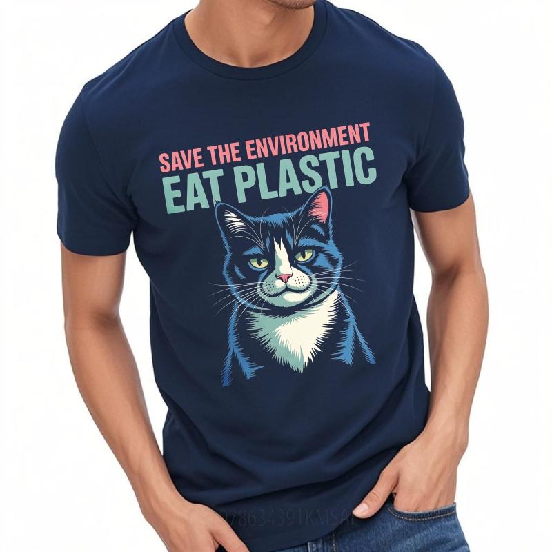 Casual Tshirt Rock Unisex O Neck Tshirt Graphic Save The EnvironUnisext Eat Plastic Cat Stylish Teenagers Tee Shirt Summer Unisex Tees