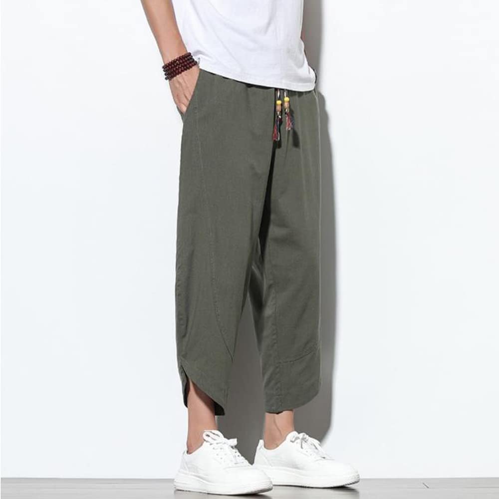 GUTHONG Summer Sarouel Plus Cropped Solid Tapered Adjustable Loose Casual Pants for and Size M Men's Pants, Wide-Leg Pants, Sizes, Length, Color,