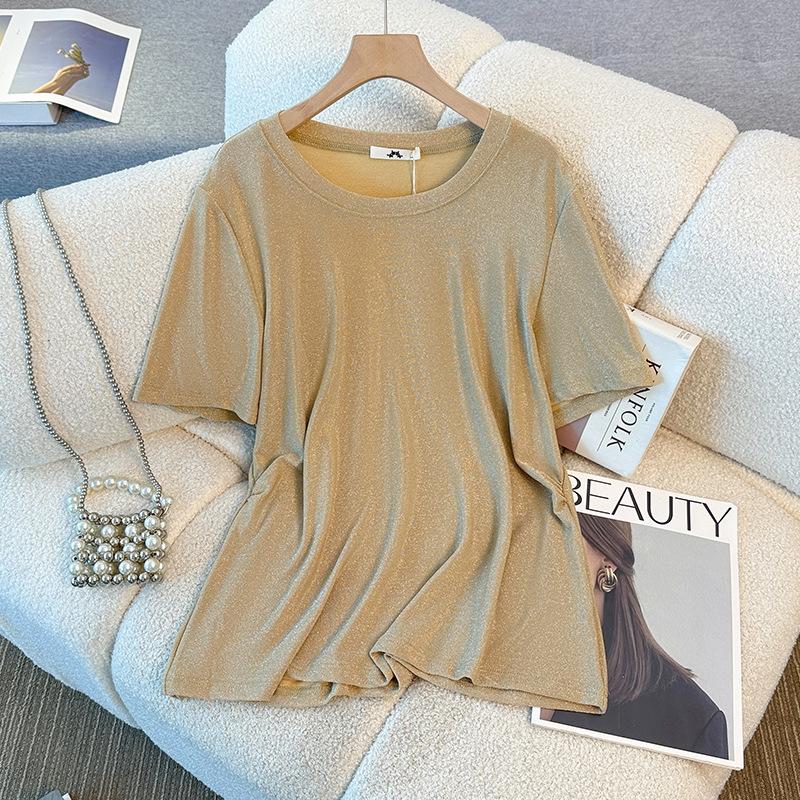 

Новое летнее платье женское размера тарелки с плиссированным дизайном, футболка с коротким рукавом и круглым вырезом, облегающий и свободный топ 6XL жёлтый/абрикосовый