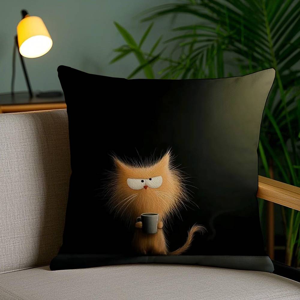 Simple Cartoon Furry Cat Pattern Pillow Case Anti-dustmite Pillowcase Invisible Zipper Silky Short Plush Sofa Cushion Cover