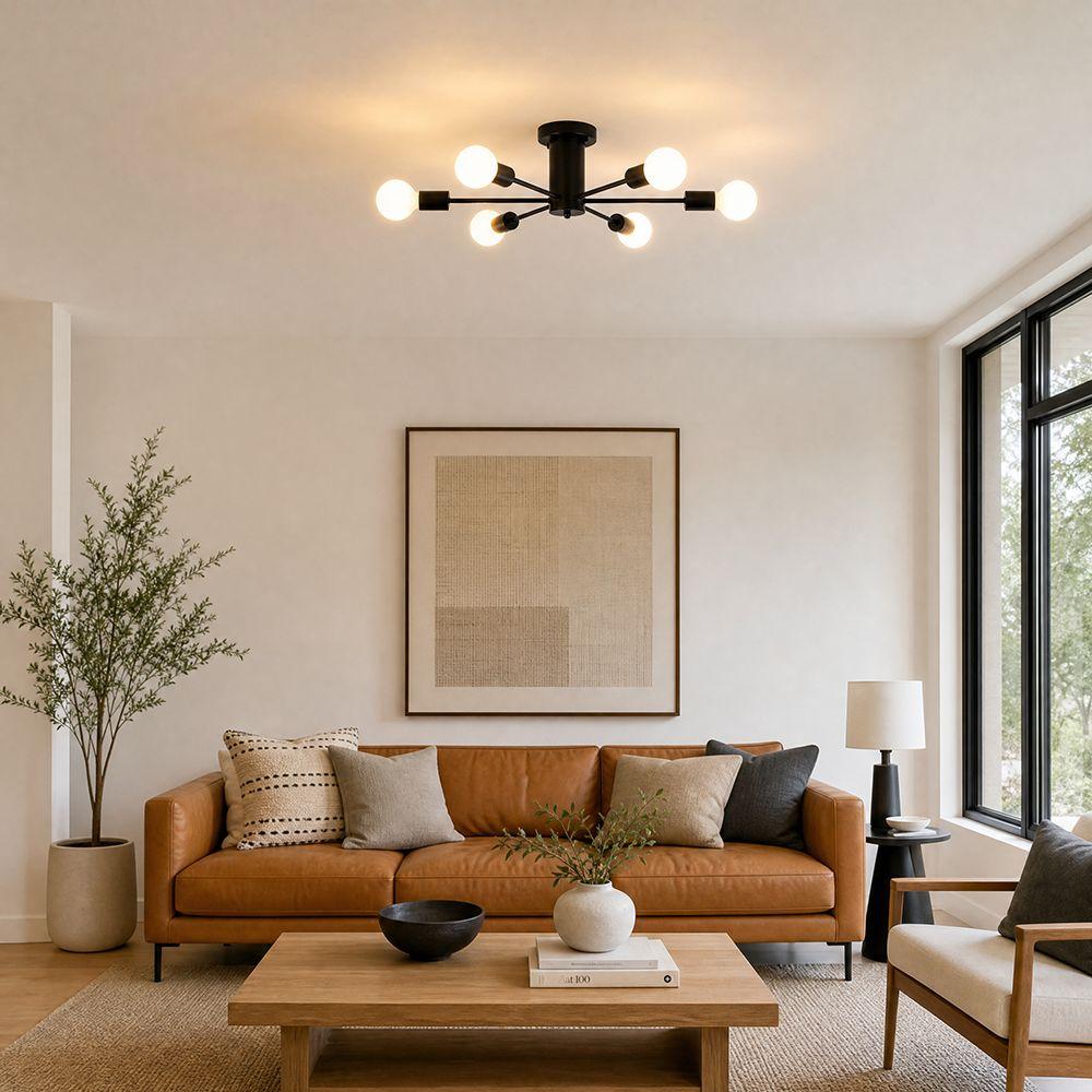 E27 Chandelier 6-Lights Close To Ceiling Light Modern Ceiling Lamp  Office