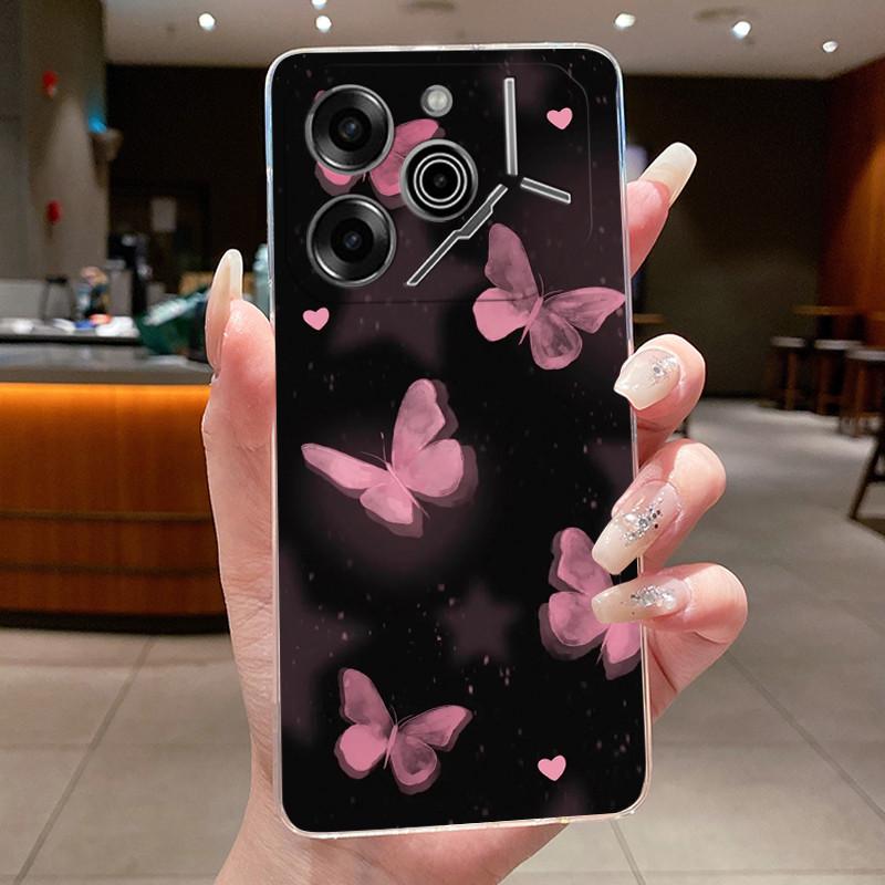 Phone Case For Tecno Pova 6 Pro 5G LI9 Case Tecno Pova 6 5G LI7 Back Cover Luxury Butterfly Flowers Transparent Soft TPU Casing