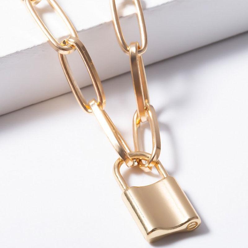 Women Fashion Lock Pendant Choker Necklace Geometric Chain Necklace Girls Jewelry Accessories Gift