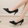 Classy Women's High Heels Fashion Bow Pointed-toe Pumps  Mid Heel Office Lady Slip-on Work Shoes Black  Stiletto Heels