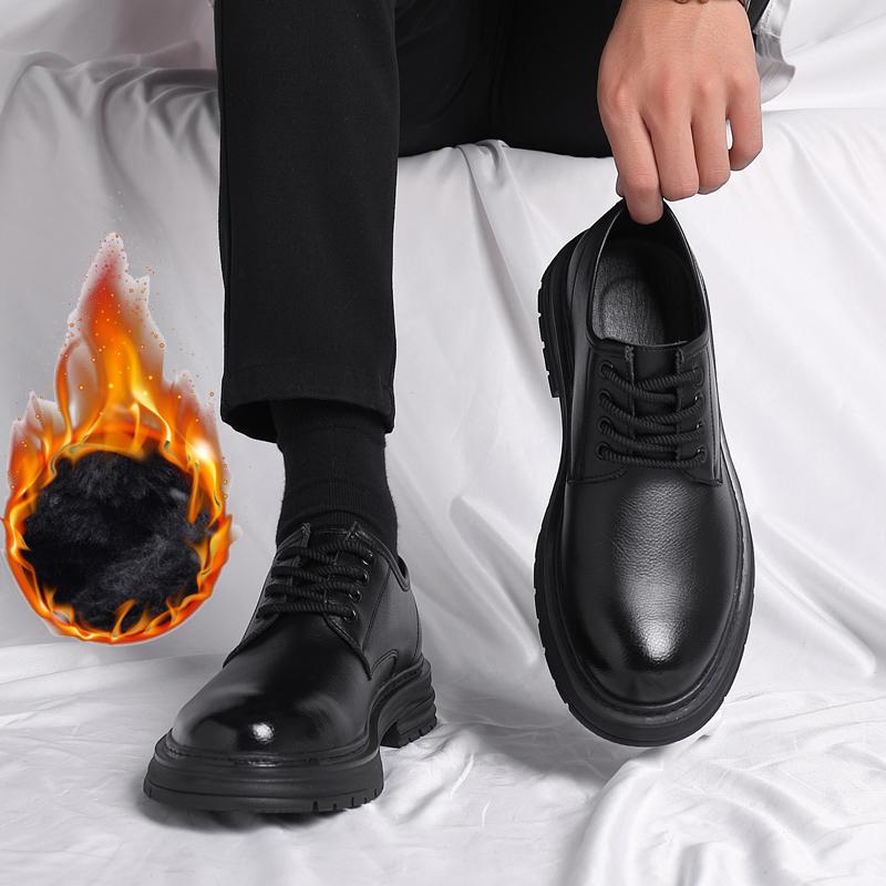 

Large Size Round Head Derby Leather Shoes Black Business Casual Dress Shoes Wedding Groom 48