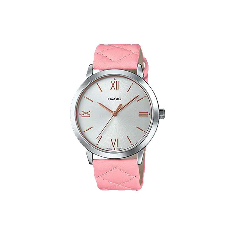 CASIO Women s Standard Series 36mm Silver Watch LTP-E153L-4ADF LTP-E153L-4ADF Silver Dial Pink Strap