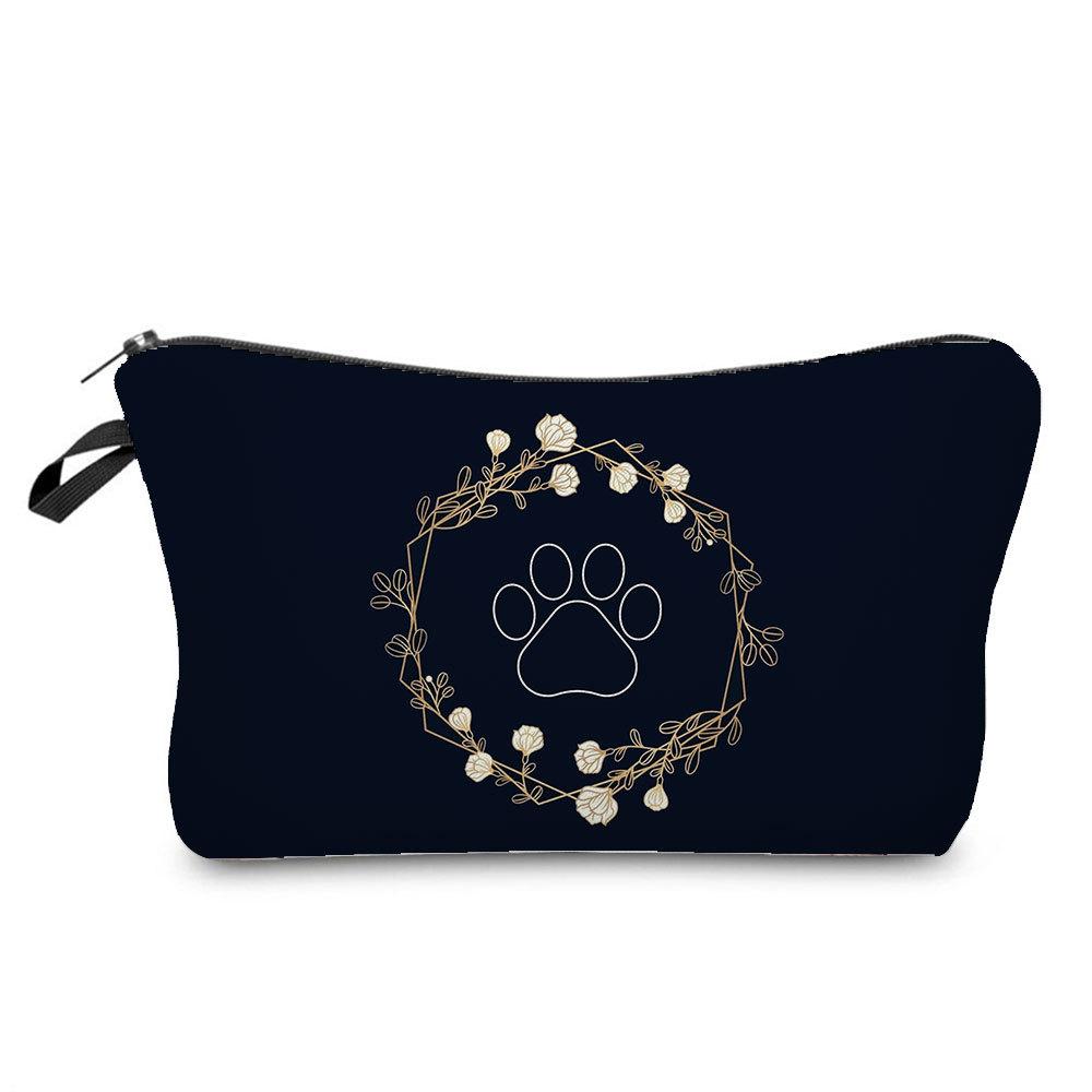 Women Dog Paw Print Cosmetic Bag Toiletries Organize Travel Storage Case 6874