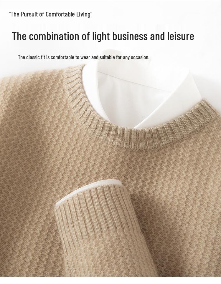 Men's Premium 100% Cashmere Round Neck Sweater - Thick Knit Casual Business Pullover