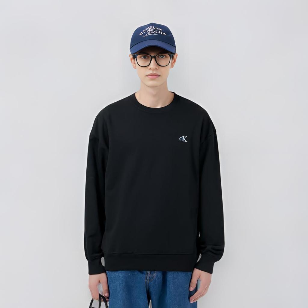 Calvin Klein Letter Logo Embroidered Casual Crew Neck Comfortable Versatile Long Sleeve Sweatshirt Unisex Sweatshirt Black J326817