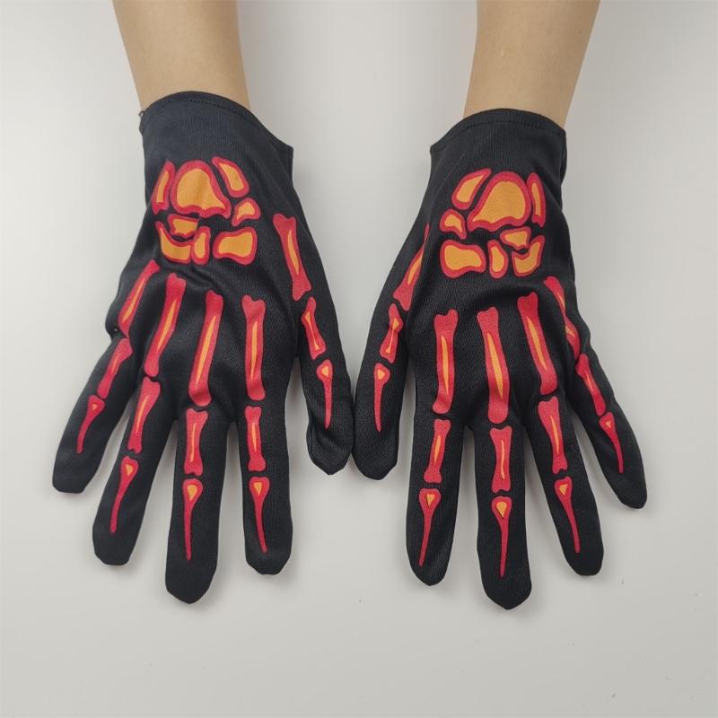 Punk Skeleton Gloves Halloween Party Accessory Breathable Fabric Suitable for Gothic Costume Cosplay