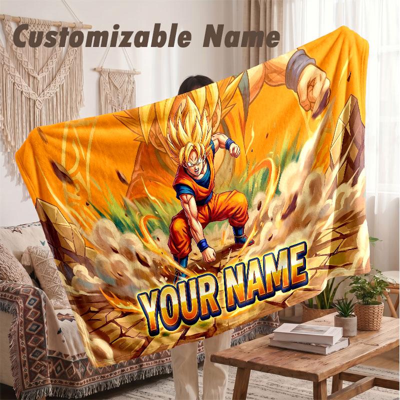 Custom Name Flannel Blanket,Dragon Ball Lightweight Warm Bed Blanket For Couch & Holiday Gift