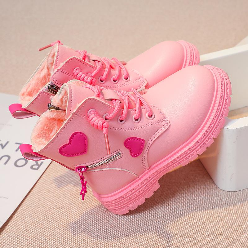 Girls Martin Boots 2025 Autumn and Winter New Children's Leather Boots Velvet Short Boots Girls Single Boots Foreign Princess Boots