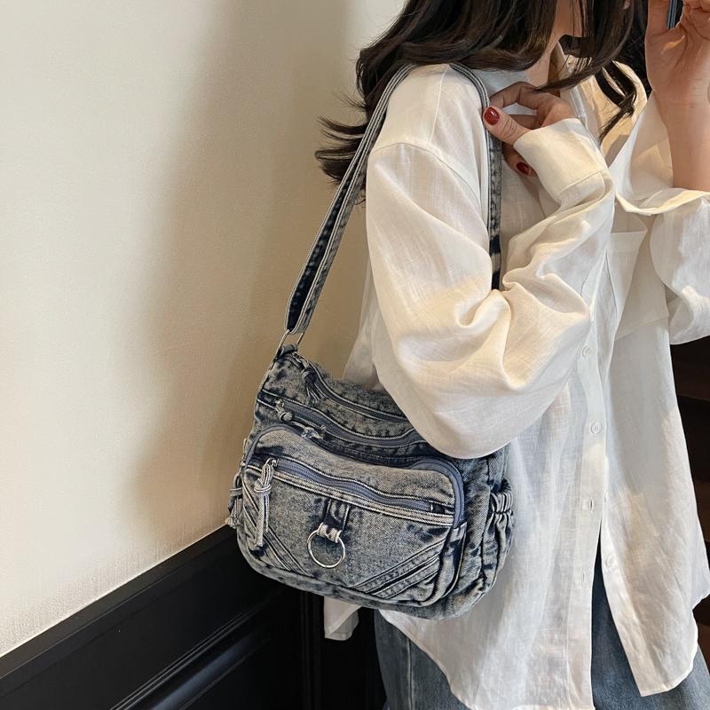 Denim Messenger Bag Vintage Women's Bag Large Capacity Multi-Layer Shoulder Bag