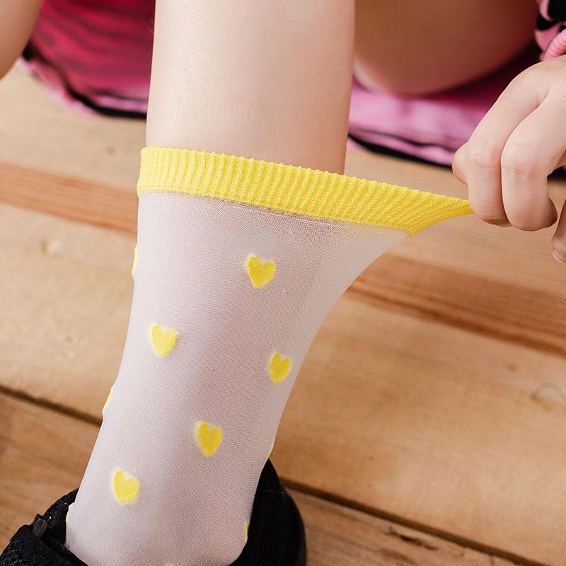 Children Summer Ultra-thin Transparent Love Crystal Socks Girls Baby Breathable Korean Cute Princess Ice Silk Socks Summer Style