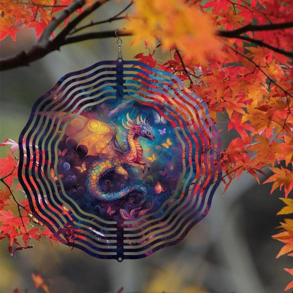 2D Metal Wind Chime Rainbow Dragon Design for Garden Patio Outdoor Decor No Power Needed Easy Install Thanksgiving Christmas