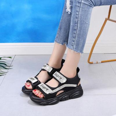 New Summer Velcro Casual Women's Shoes Sports Rhinestone Beach Sandals Casual Slippers
