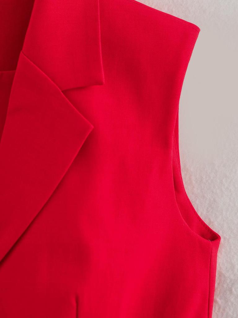 2025 Spring Women's European & American Style Red Suit Vest and Long Pants Set
