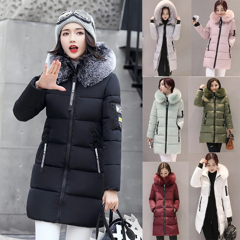 Stylish And Warm Winter Women Long Jacket With Fur Hooded Parka And Quilted Lining