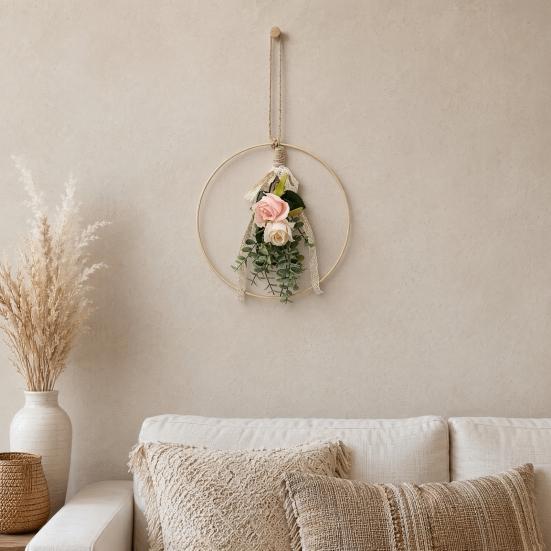 Artificial Flower Wreath, Sustainable Hanging Ornaments, with Elegant Flower Decorations for Bedroom Living Room Balcony Cafe Nursery