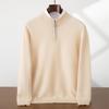 Men's Cashmere Zipper Sweater - Solid Color, Half-High Collar, Long Sleeve, Casual Fit.