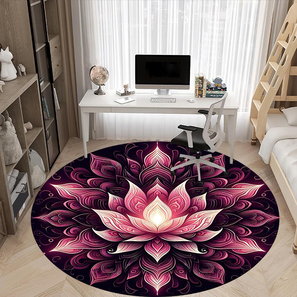 1pc Lotus Mandala Chair Carpet for Office, Round Non Slip Durable Large Size Office Carpet, Suitable for Office
