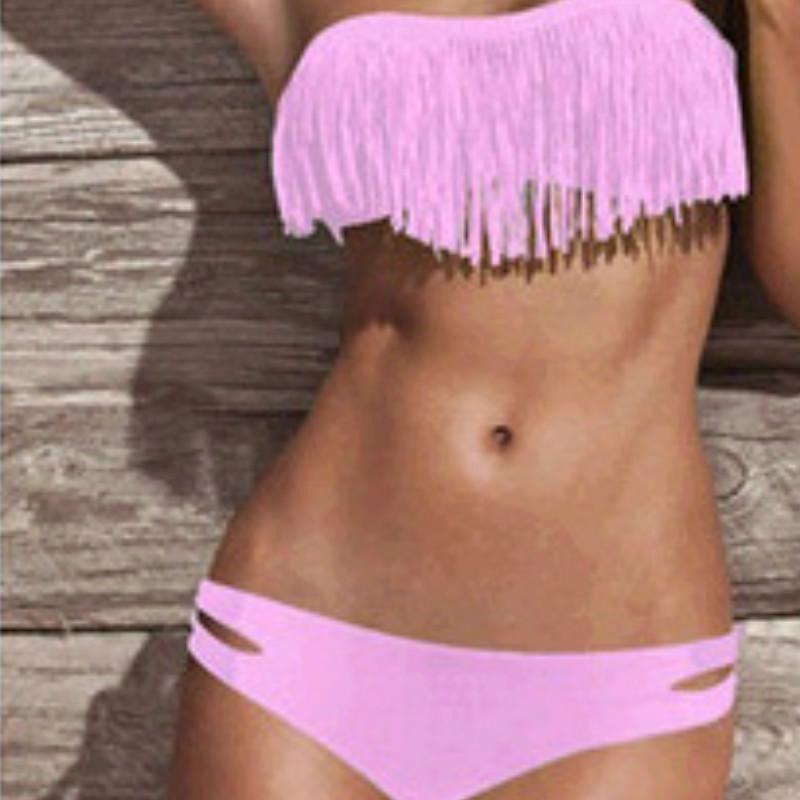 Bikini Sexy Estivo di Qualità Premium con Spacco, Monocolore, Frange, Schiena Scoperta, Costume da Bagno, Set Retrò per uno Stile Definitivo